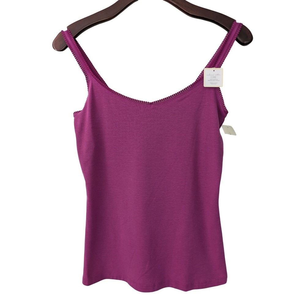 On Gossamer 1427 Cabana Cotton Camisole Lace Trim Size‎ Large Purple NWT